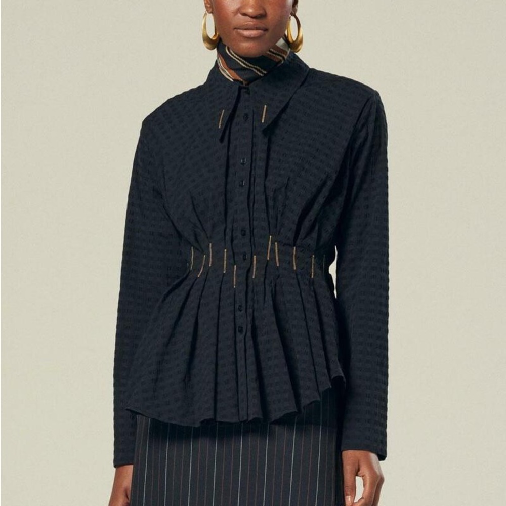 Palmer Harding Escen Fitted-Waist Check Top In Black Size 2/4